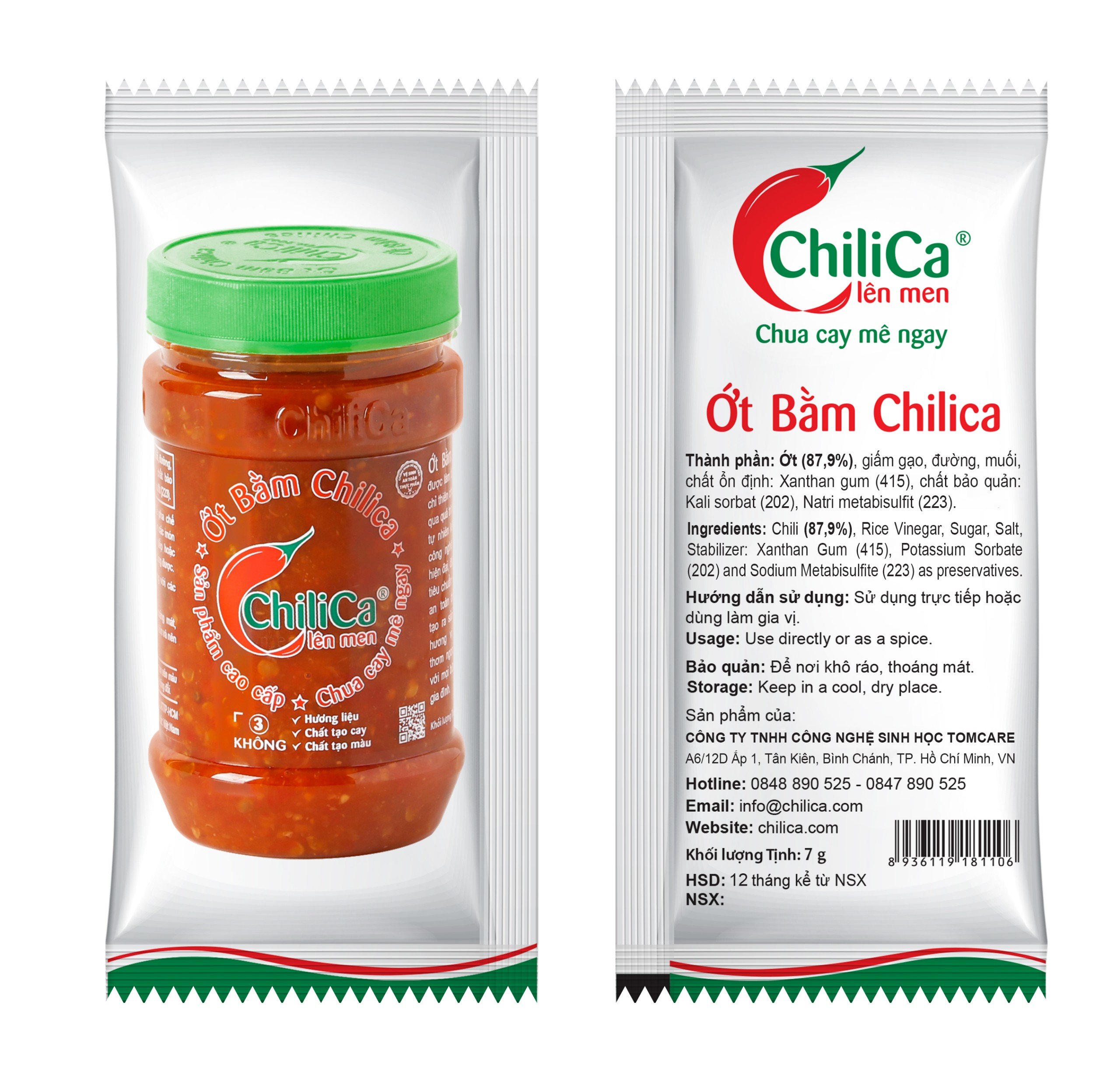 Ớt Bằm Chilica 7g - Túi 50 gói, 7g/gói, Siêu tiện lợi cho du lịch, quán ăn, ăn vặt - Không phụ gia