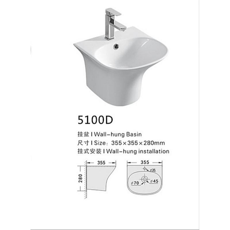 Chậu lavabo liền chân mini 36x36cm