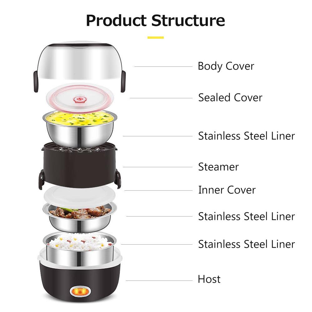 Electric Lunch Box Three layers Stainless Steel Heating Rice Office Worker Plug In Electric Heating Thermal Insulation