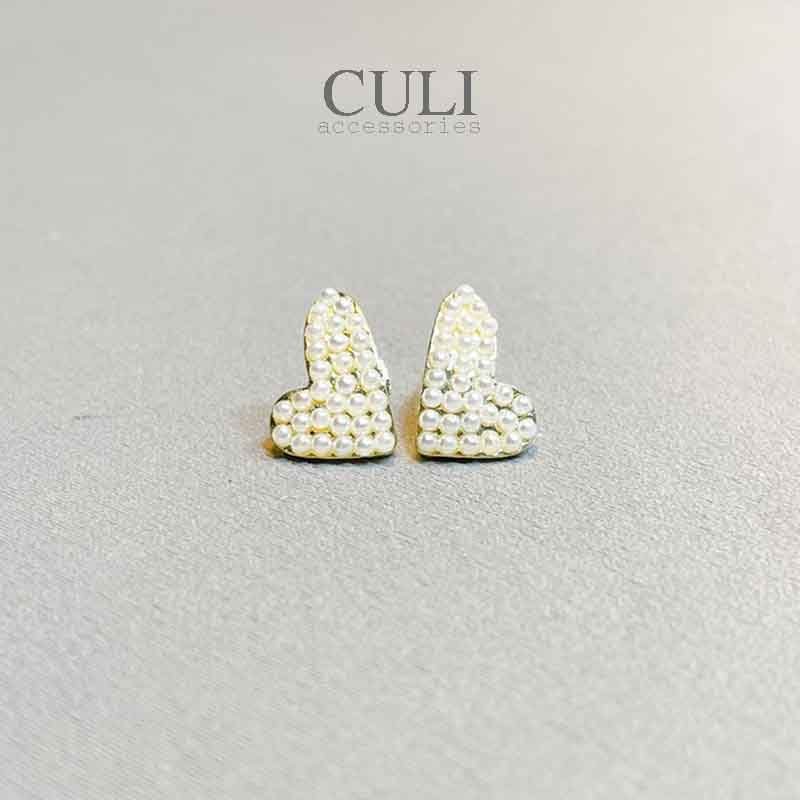 Khuyên tai bạc S925, hình trái tim kết hạt trai nhỏ xinh HT654 - Culi accessories