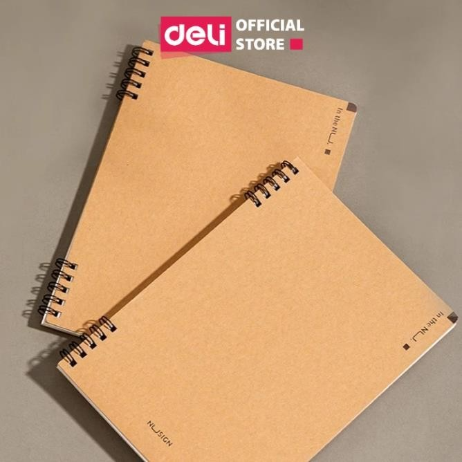 Sổ còng gáy xoắn 10 còng bìa kraft A5 60 trang kẻ ngang Deli - Phù hợp làm planner, sử dụng như tập vở học sinh - NS291