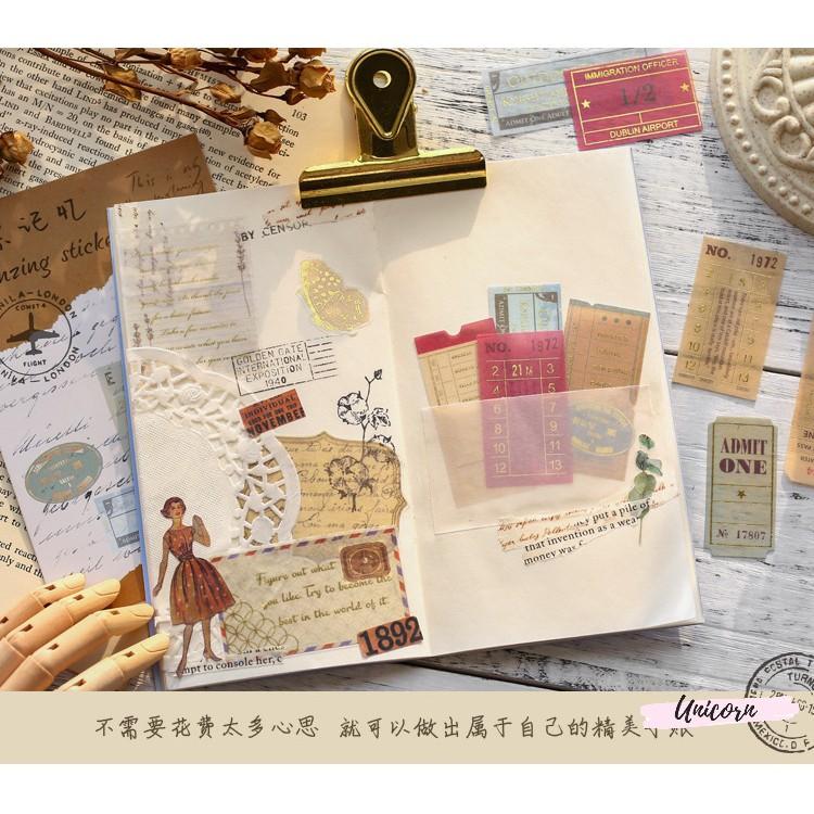 Set 40 sticker phong cách vintage - hình con tem bronzing sticker