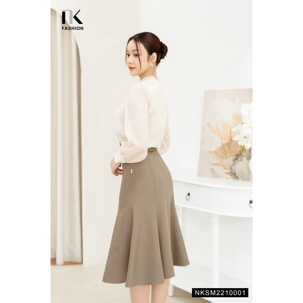 Áo Sơ Mi Nữ Nhún Bèo Ngực Dài Tay Thiết Kế NK FASHION Cổ Tròn Thanh Lịch, Chất Vải Mềm Mỏng Thoáng Mát NKSM2210001