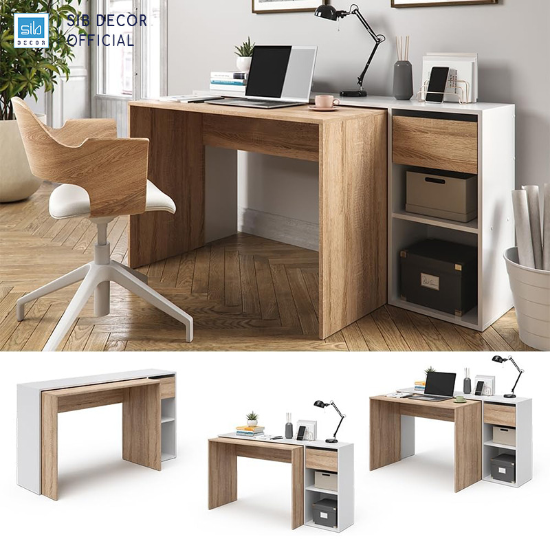 Bàn Gỗ Đôi Thương Hiệu SIB Decor Có Thể Linh Động Kéo Dài, Thu Gọn