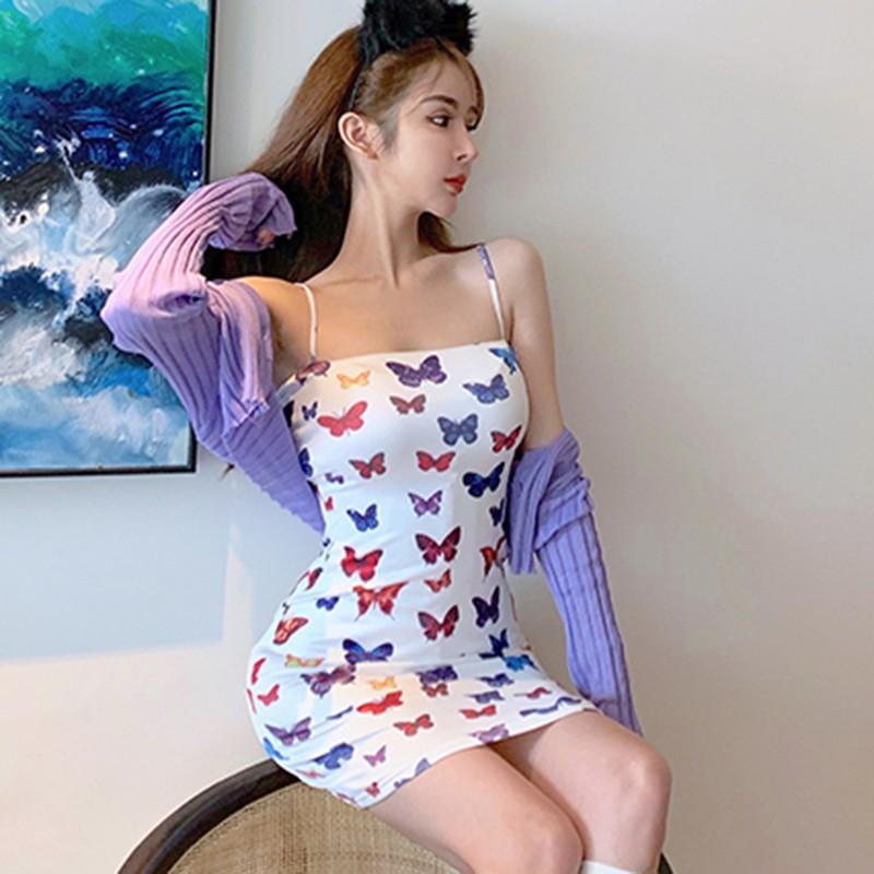 Đầm Không Tay In Hình Bướm Quyến Rũ Thời Trang Dành Cho Nữ