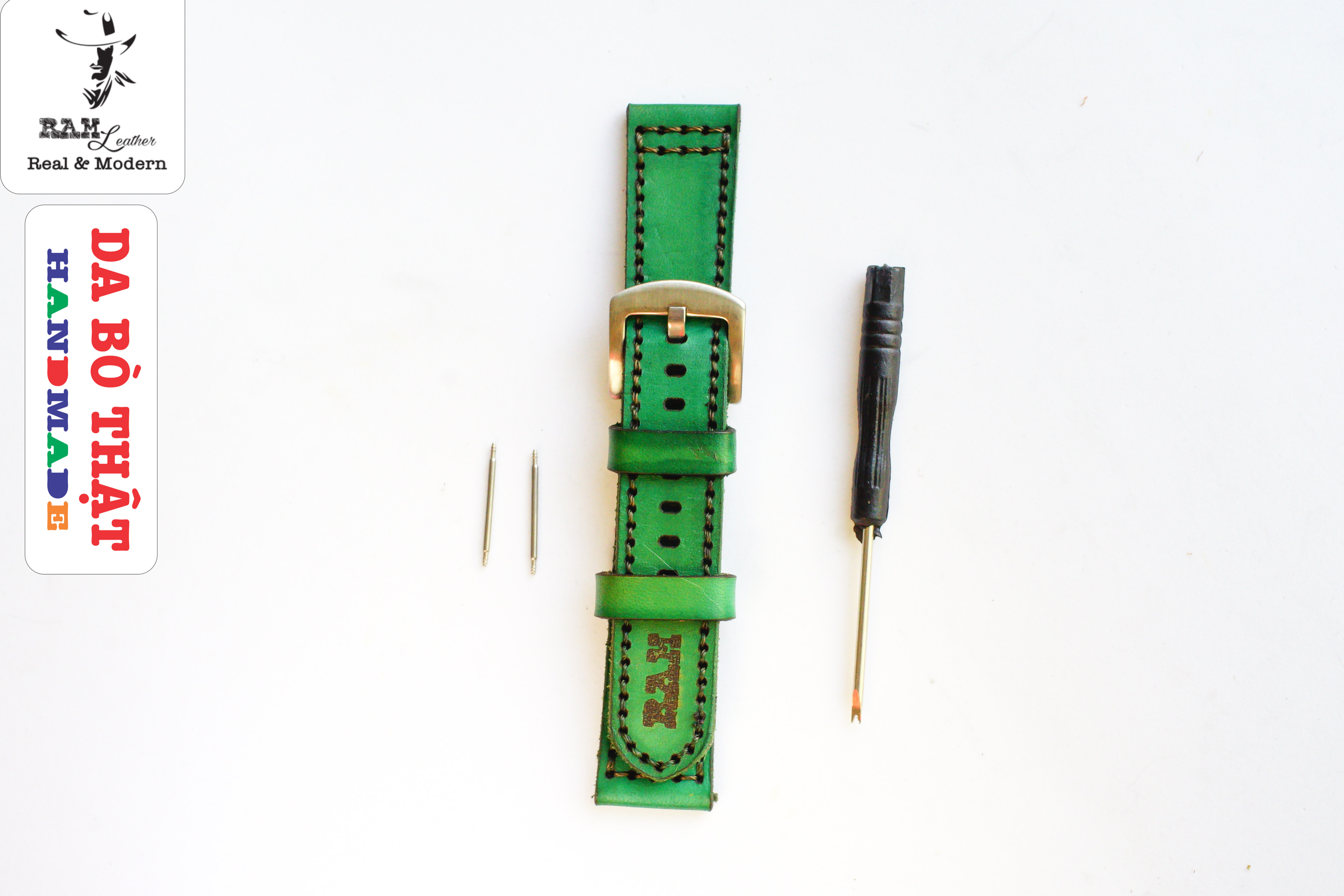 DÂY ĐỒNG HỒ DA BÒ VEGTAN – RAM PILOT XANH RÊU