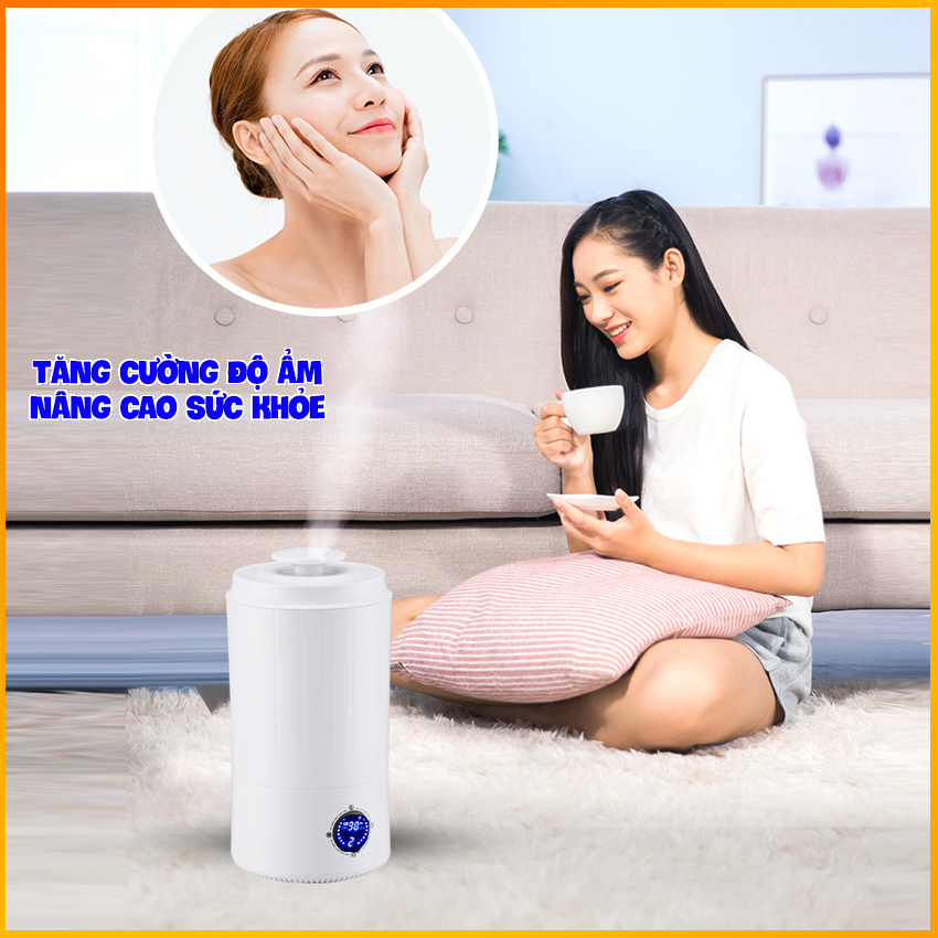 Máy phun sương tạo ẩm, Dung tích lớn 3.8L có núm vặn điều khiển chế độ phun sương, sử dụng tối đa lên đến 12h, thiết kế hiện đại, sang trọng