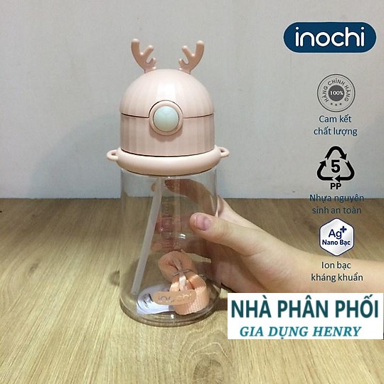 Bình nước trẻ em Goki Rudy 450ml nhựa Tritan an toàn có dây đeo ( Tặng kèm sticker) Hàng Chuẩn Nhật Bản - Chính hãng inochi