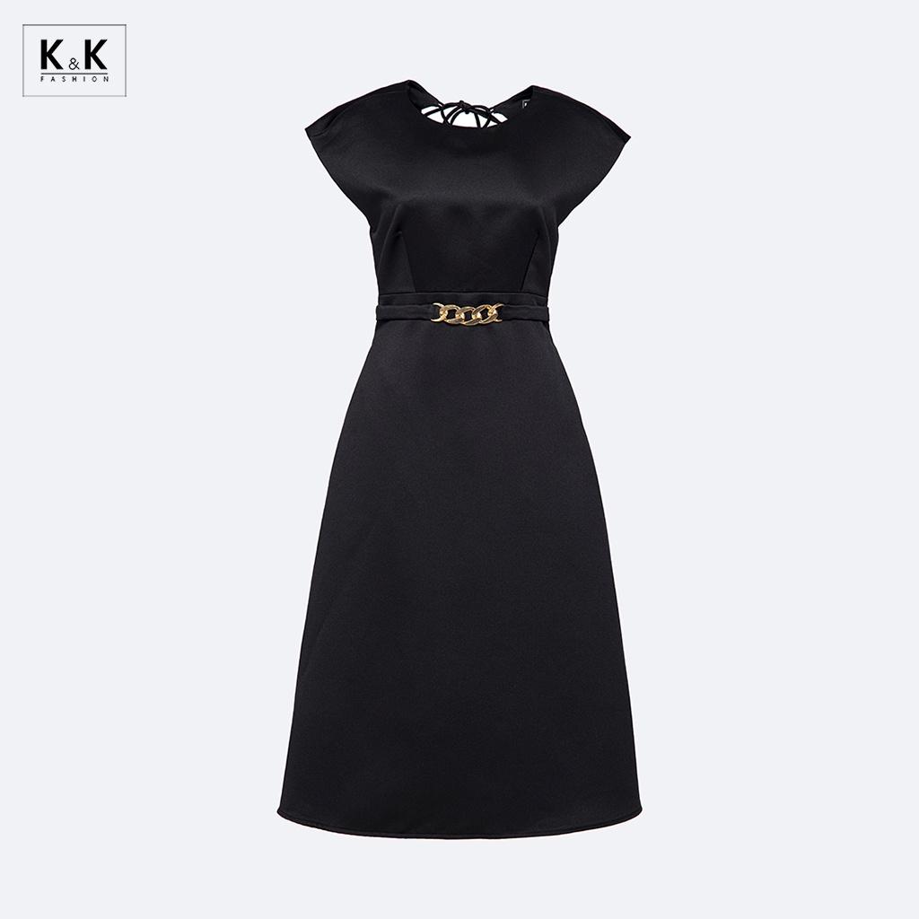 Đầm Đen Dáng Xòe Tay Hến K&amp;K Fashion KK119-02 Chất Liệu Tafta 2 Da