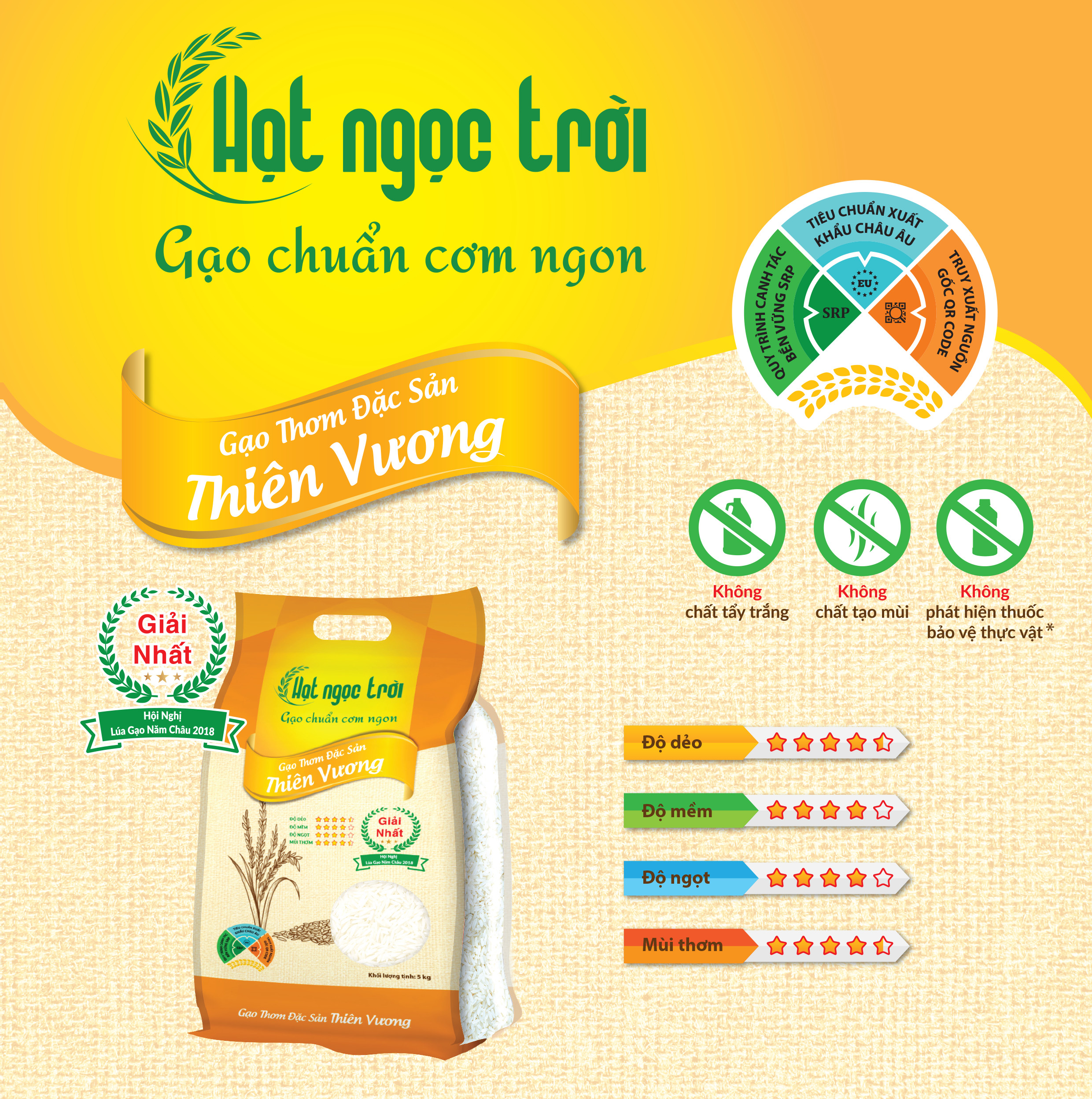 Đặc sản An Giang - Gạo Thơm Đặc Sản Thiên Vương Hạt Ngọc Trời Túi 5Kg - Đạt giải Gạo Ngon Nhất tại Hội Nghị Lúa Gạo Năm Châu 2018 - OCOP 4 Sao