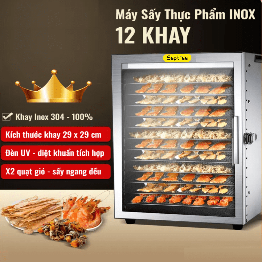 Máy sấy thực phẩm chuyên nghiệp Thương hiệu Mỹ cao cấp Septree ST-06, dung tích 45 lít, 12 khay - HÀNG NHẬP KHẨU, BẢO HÀNH 1 NĂM