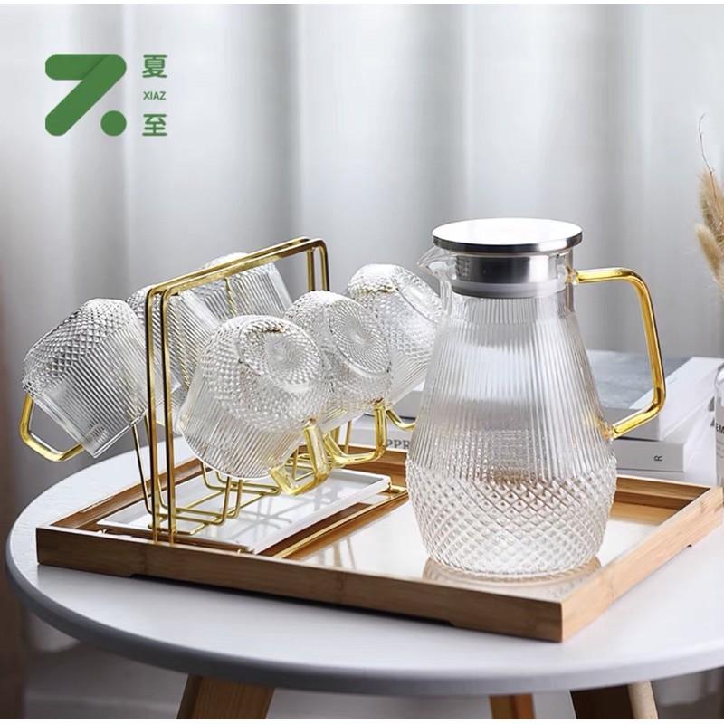 Bình đựng nước uống vân tăm thủy tinh chịu nhiệt 1.5L