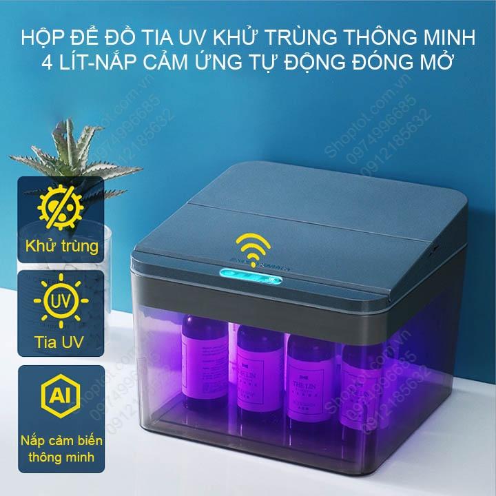 Hộp để đồ đa năng khử trùng bằng tia UV, với nắp cảm biến hồng ngoại tự động đóng mở thông minh