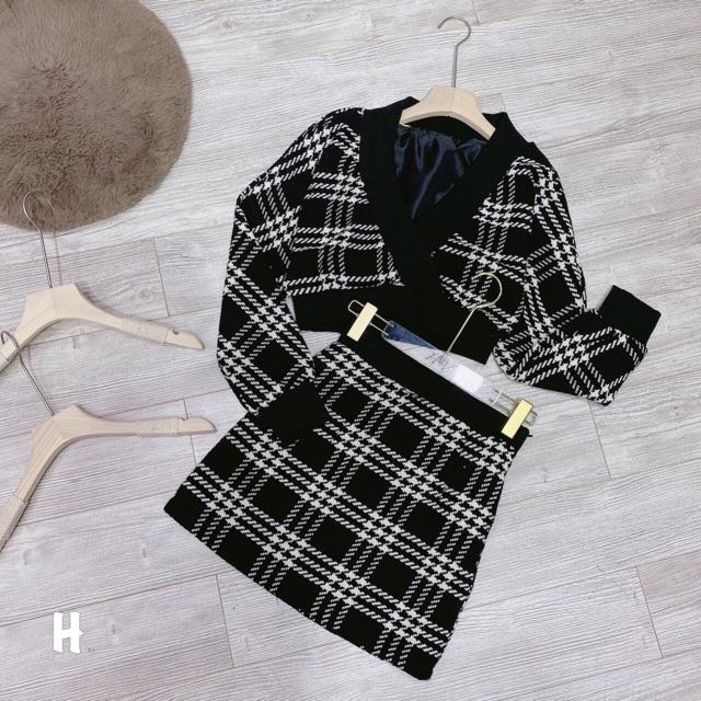 SÉT ÁO KÈM CHÂN VÁY LEN KẺ CAO CẤP