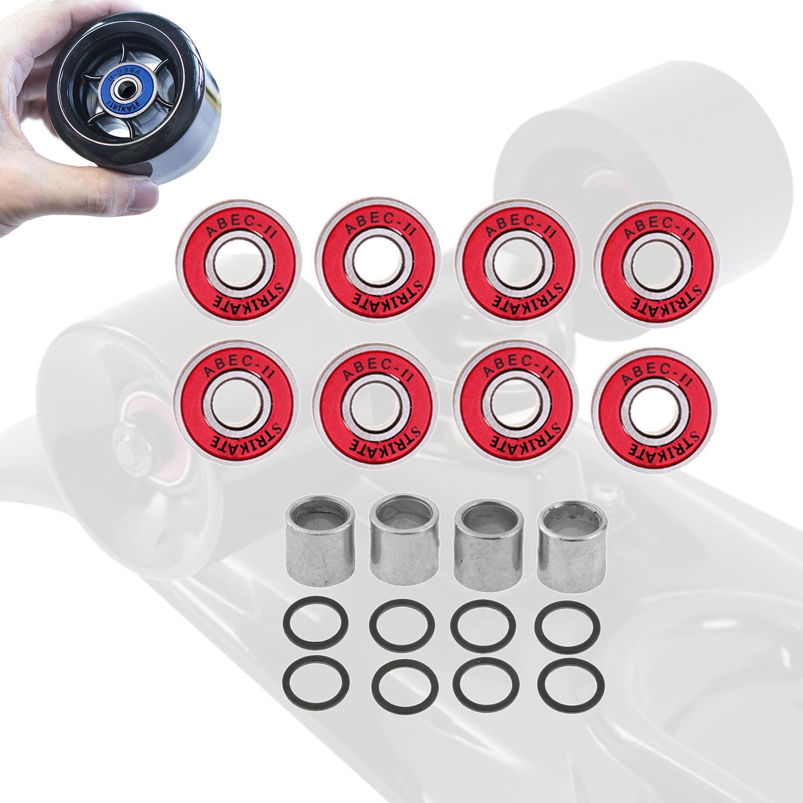 Set of 8 Skateboard Bearings Abec 11 with Spacers, Washers