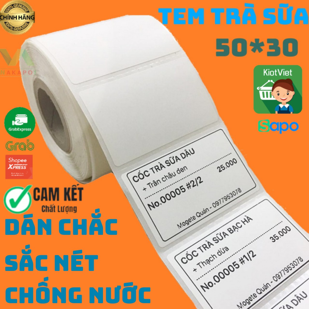 Cuộn 900 tem trà sữa 50x30 - Tem nhiệt in tem nhãn, in mã vạch, in tem phụ 50x30mm - 5x3cm