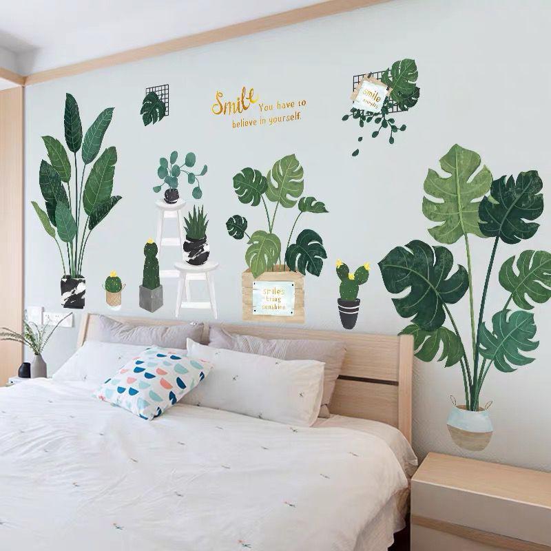DECAL DÁN TƯỜNG PHONG CÁCH HÀN QUỐC NHIỆT ĐỚI Chậu cây xanh SIÊU TO NHẤT
