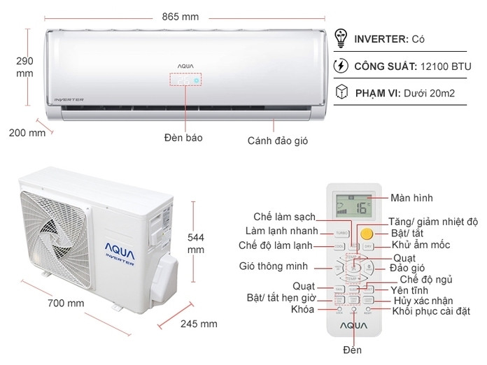 Máy Lạnh AQUA Inverter 1.5 HP AQA-KCRV13TH - hàng chính hãng - chỉ giao tại HCM