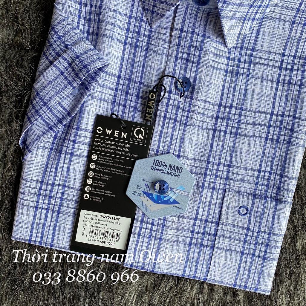 OWEN - Áo Sơ mi ngắn tay Owen vạt ngang chất Nano chống nhăn kẻ ca rô xanh 220119