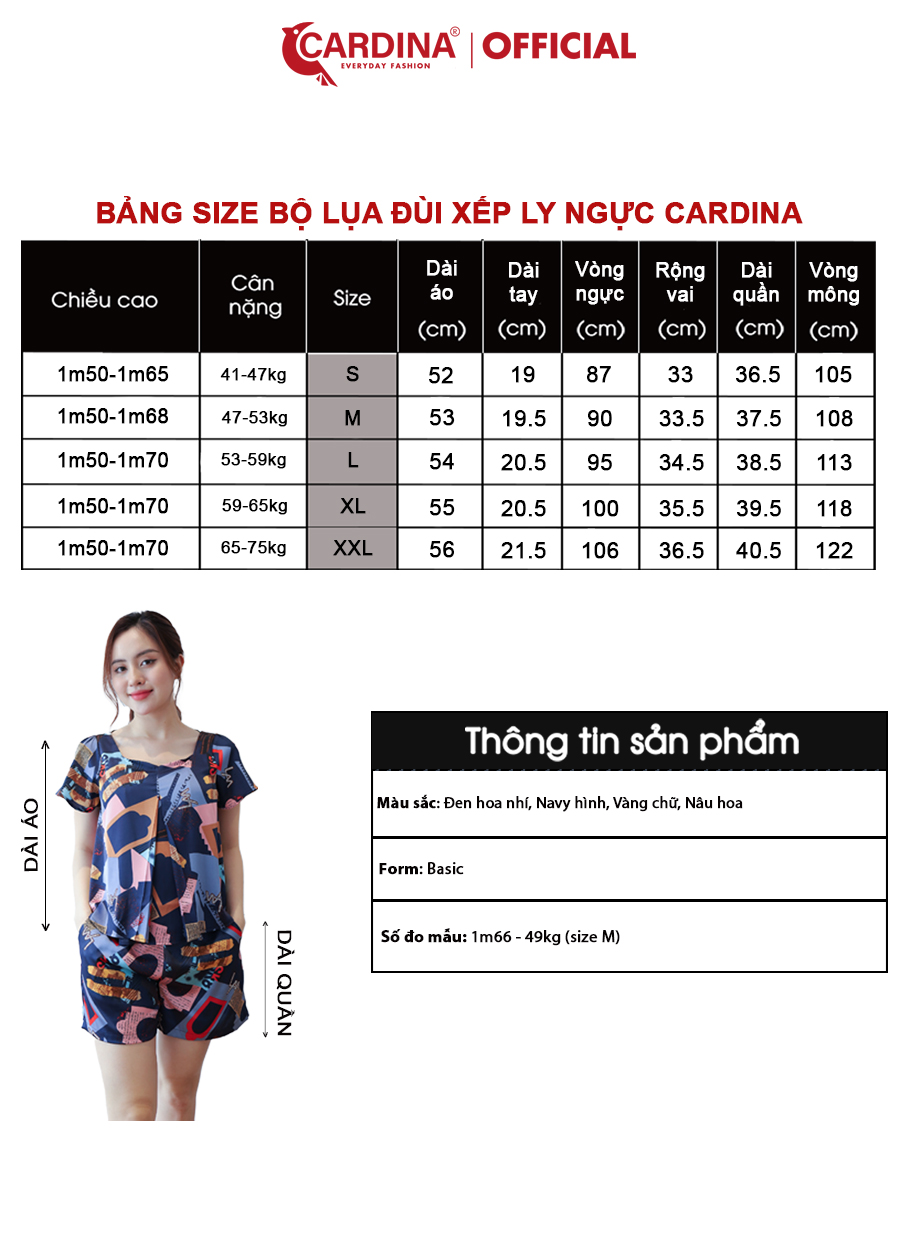 Đồ Bộ Nữ CARDINA Chất Lụa Satin Nhật Cao Cấp Quần Đùi Áo Xếp Ly Ngực 3SF01