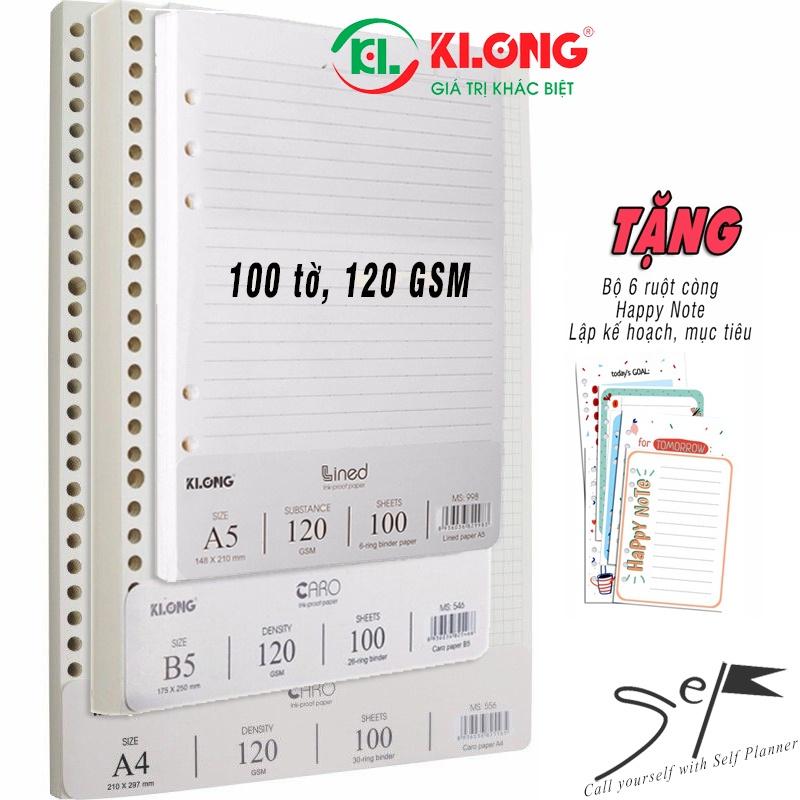 Sổ còng/Ruột refill Klong caro, kẻ ngang, chấm bi A5 A4 B5 - 100 tờ 120gsm