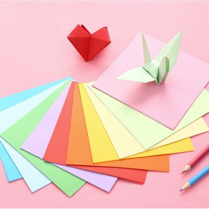 Giấy Gấp Origami, Giấy Thủ Công Gấp Hạc Gấp Hoa Gấp Hình Động Vật ( 7cm*7cm 10 Màu 100 Tờ)
