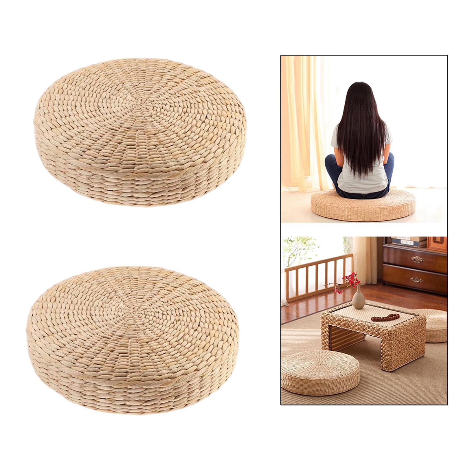 2PCS Japanese Style Straw Seat Cushion Round Pouf Padded Tatami Cushion