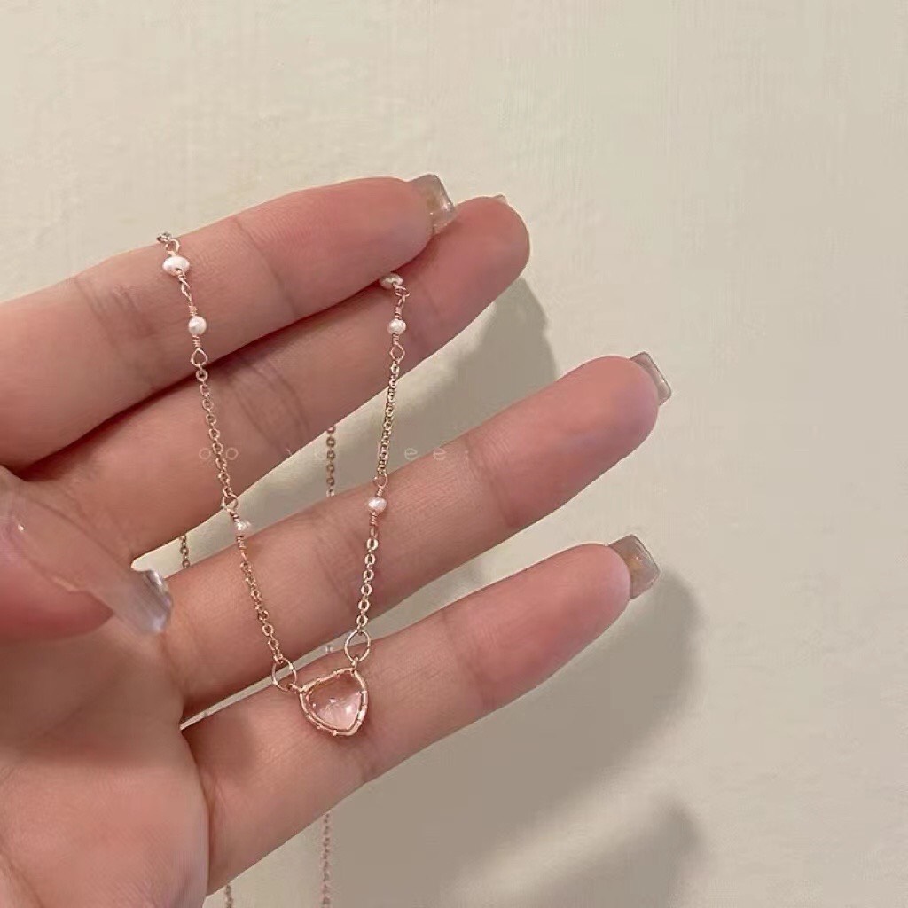Vòng Cổ Nữ Dây Chuyền Sợi Mảnh Lolita Trai Tim Xinh Xắn - Dây Chuyền Mặt Đính Đá Pha Lê Phong Cách Hàn Quốc