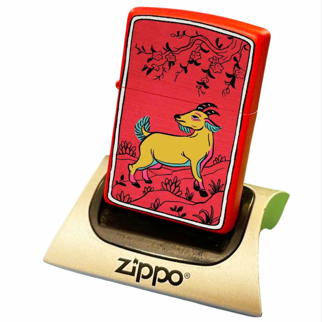 Bật lửa Zippo Year of the Goat - Phiên Bản 12 Con Giáp (Tuổi Mùi) Thiết Kế Việt Nam, Sơn Tĩnh Điện Đỏ May Mắn Chính Hãng