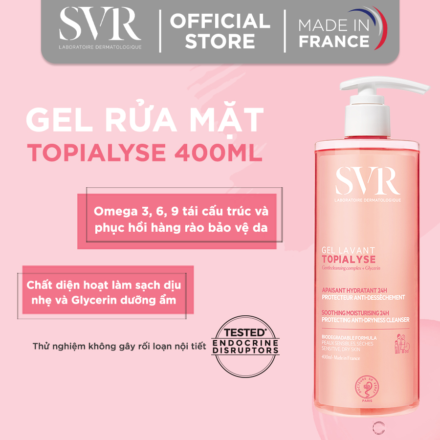 Gel làm sạch dịu nhẹ dành cho da nhạy cảm, da khô và viêm da cơ địa SVR TOPIALYSE Gel Lavant 400ml
