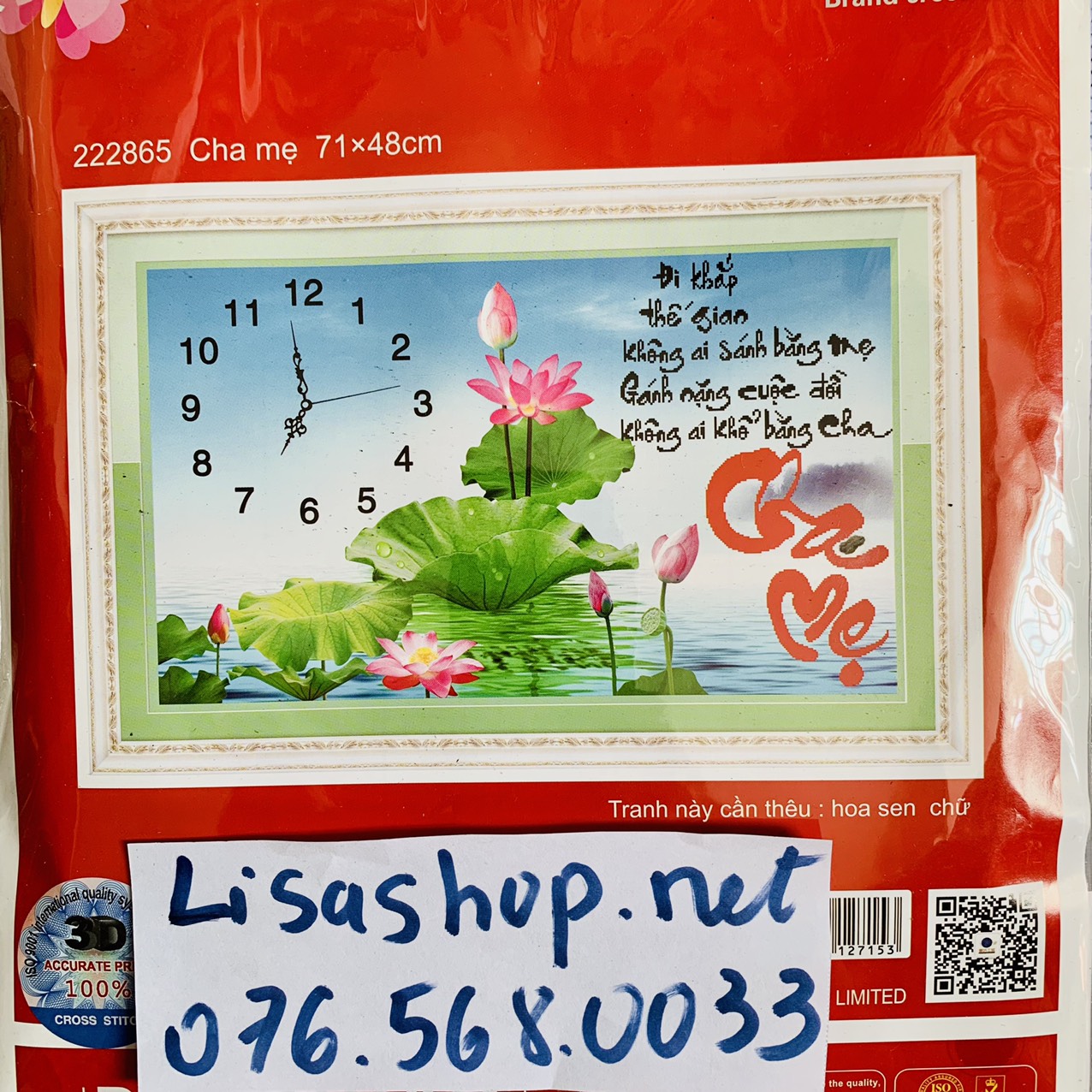 Tranh thêu chữ thập CHA MẸ 71x48cm chưa thêu 222865