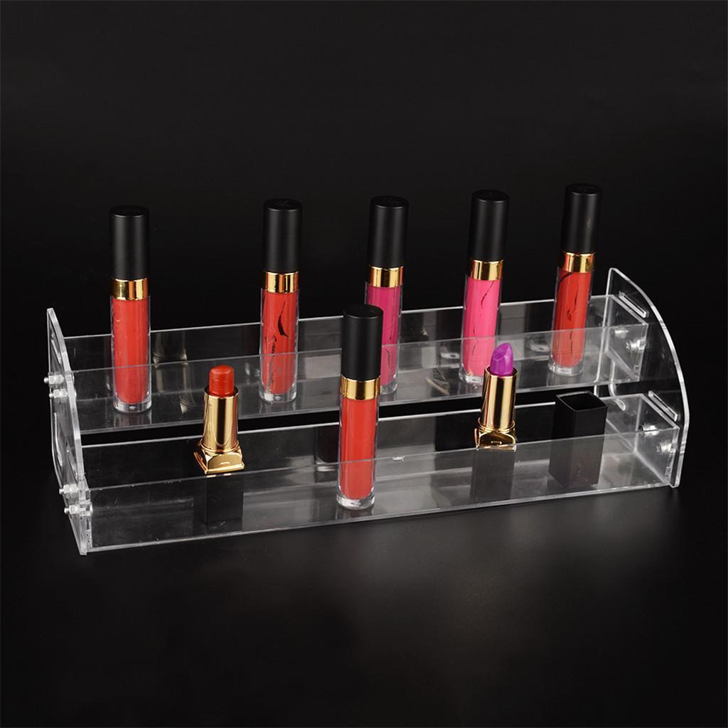 Acrylic Makeup Lipstick Display Stand Nail Polish Storage Rack 2 Layers