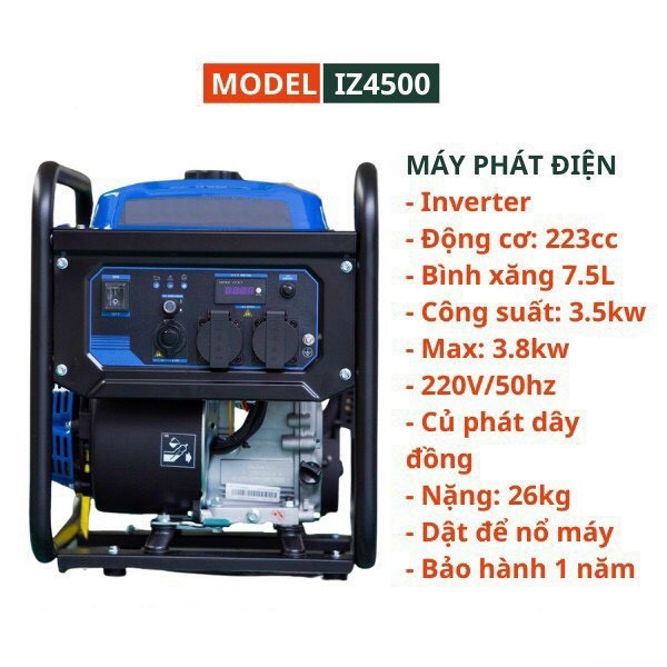 Máy Phát Điện Biến Tần Inverter Dùng Xăng Công Suất 3.5 kW LZ4500i - Hàng Nhập Khẩu