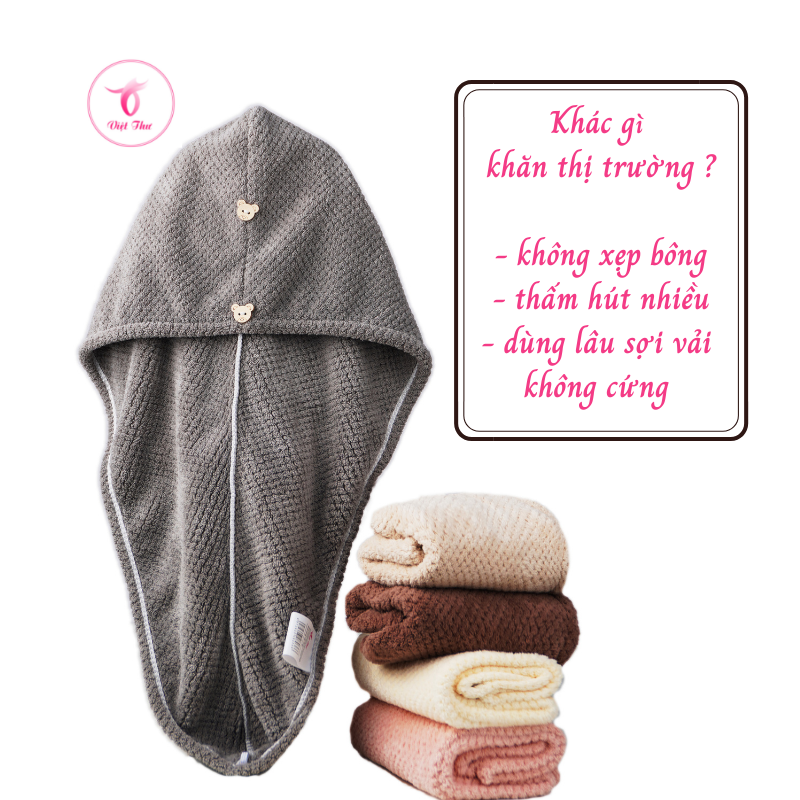 Khăn ủ tóc nhanh khô VIỆT THƯ, khăn quấn tóc microfiber 1 lớp dày, siêu mềm, siêu thấm, 25x65cm, 80gr – Hàng Chính Hãng