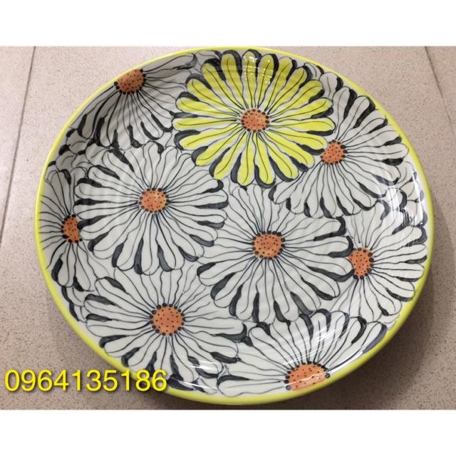 Đĩa f30 cm vẽ hoa hướng dương gốm sứ Bát Tràng