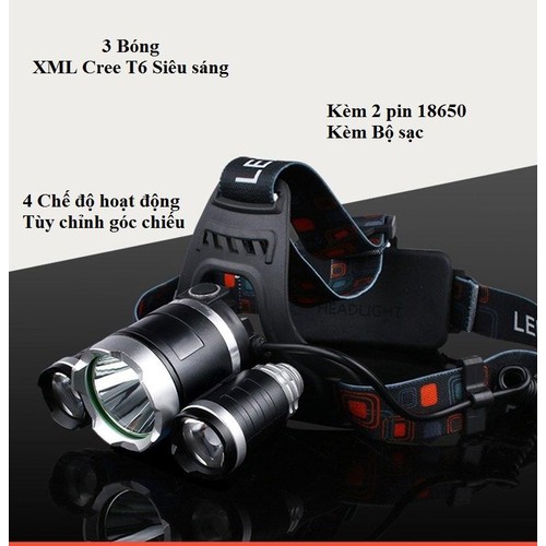 Đèn đội đầu siêu sáng 3 bóng