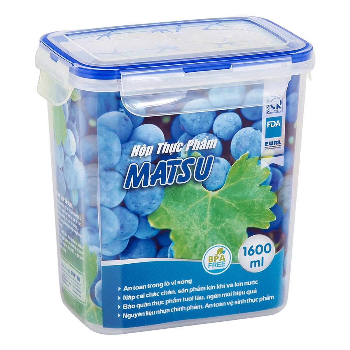 Hộp Thực Phẩm CN Matsu 1600ml Duy Tân No.435 (16 x 11 x 17 cm) Trong Suốt Không Màu