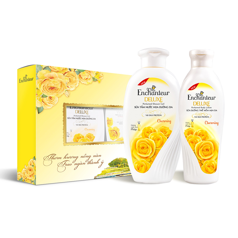 [Hộp quà Chăm sóc da Enchanteur Charming] Sữa tắm nước hoa dưỡng da nồng nàn duyên dáng mịn màng quyến rũ 180gr + Sữa dưỡng thể mềm mịn da 200gr