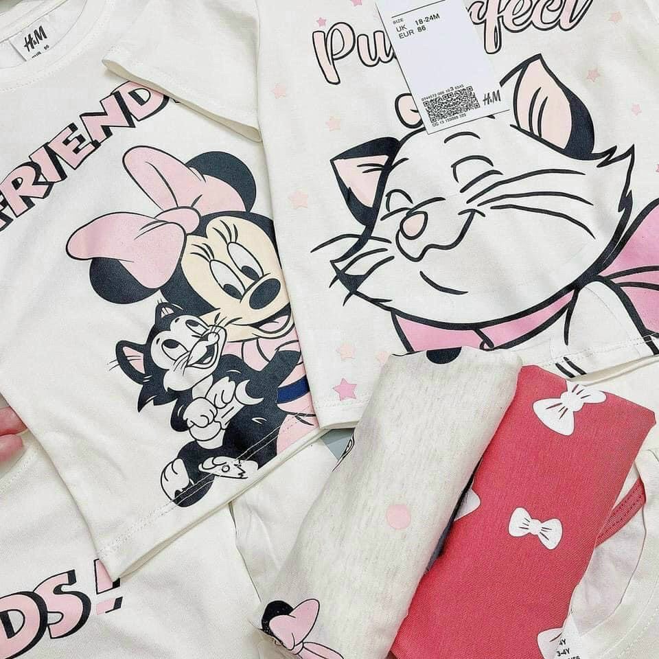 Bộ cộc hè mặc nhà trẻ em, Set 2 bộ xuất dư xịn bé gái mickey winnie hồng trắng chất thun cotton mềm mịn, đẹp