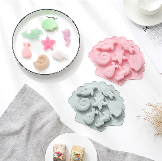 Khuôn 3D Sinh Vật Biển Silicone Hình Khuôn Vỏ Ốc Xà Cừ Trang Trí Bánh Dụng Cụ Fondant Chocolate Cookies