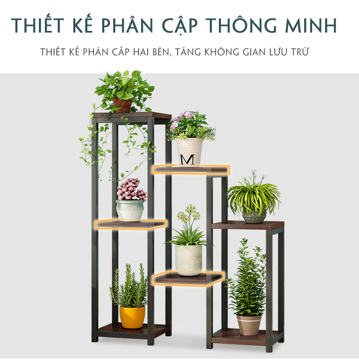 Kệ hoa 3 tầng phòng khách khung thép chắc chắn 2 màu trắng đen, Kệ trang trí cây cảnh để hoa