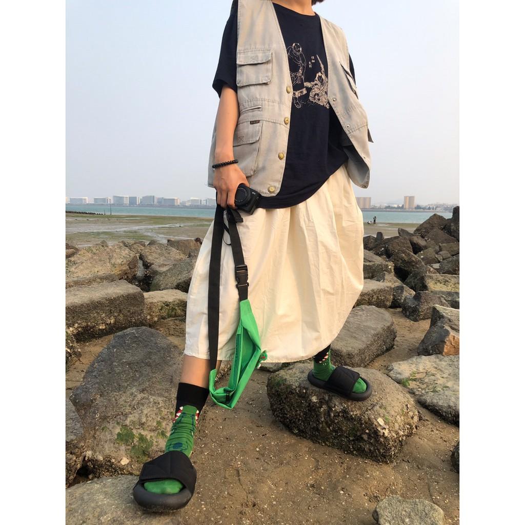 SKIRT - Váy dài vải Kaki lưng thun kèm khoá kéo