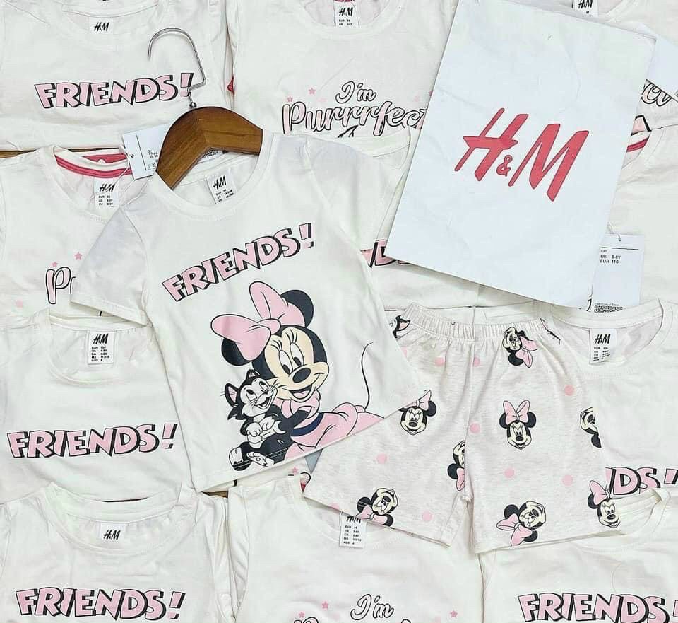 Bộ cộc hè mặc nhà trẻ em, Set 2 bộ xuất dư xịn bé gái mickey winnie hồng trắng chất thun cotton mềm mịn, đẹp