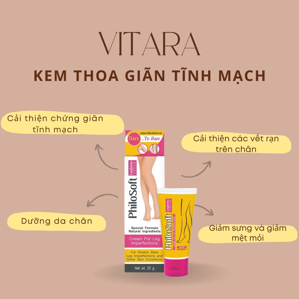 Kem thoa giãn tĩnh mạch Philosoft Legactif cải thiện chứng giãn tĩnh mạch, giảm sưng và dưỡng da 25g