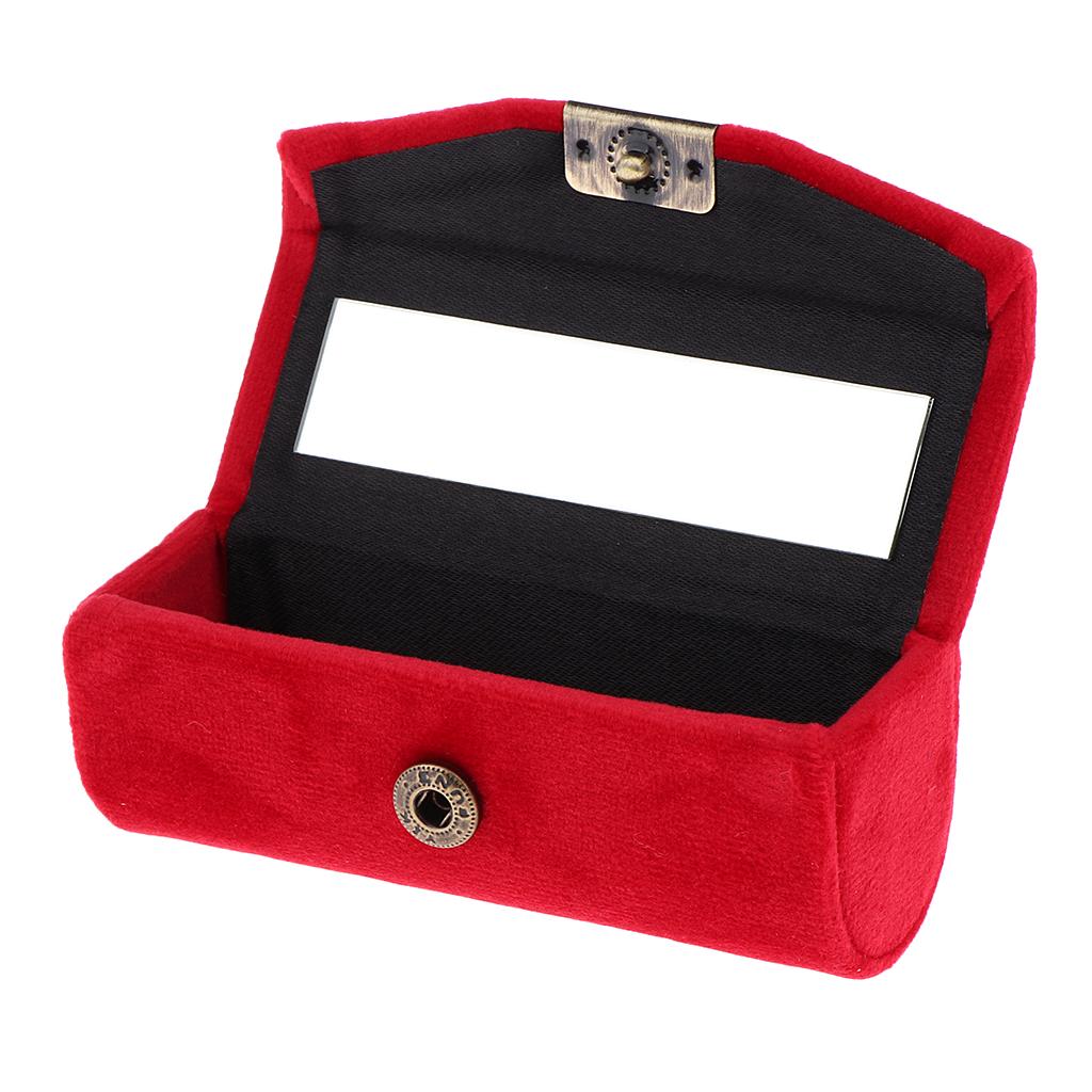 Makeup Holder Lipstick Case Velveteen Lip Balm Perfume Storage Box with Mirror for Purse Handbag Travel