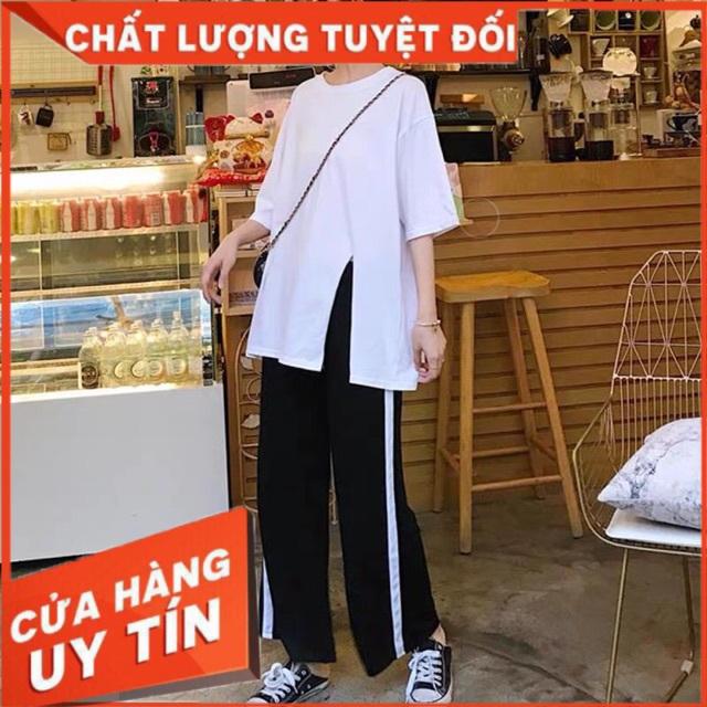 Sét áo trơn xẻ +quần một sọc xẻ