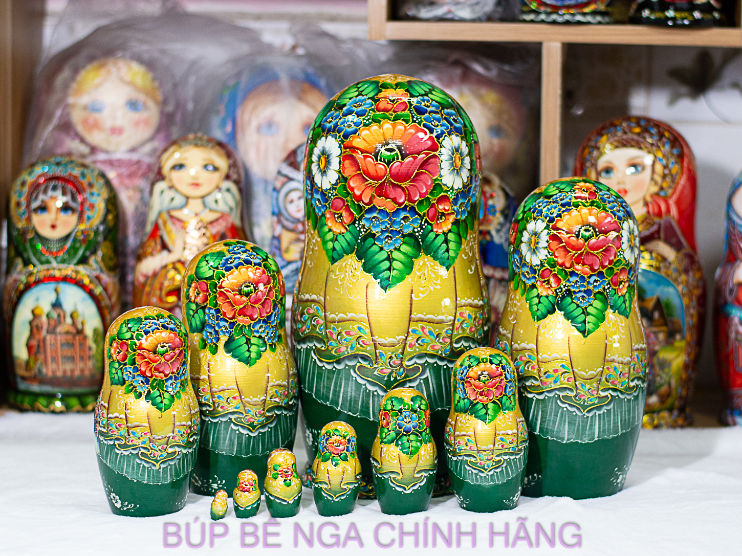 BỘ BÚP BÊ NGA MATRYOSHKA CAO CẤP 10 LỚP 26CM HOA VĂN "CHUYỆN CỔ TÍCH VUA SALTAN" CỰC ĐẸP VÀ SANG TRỌNG