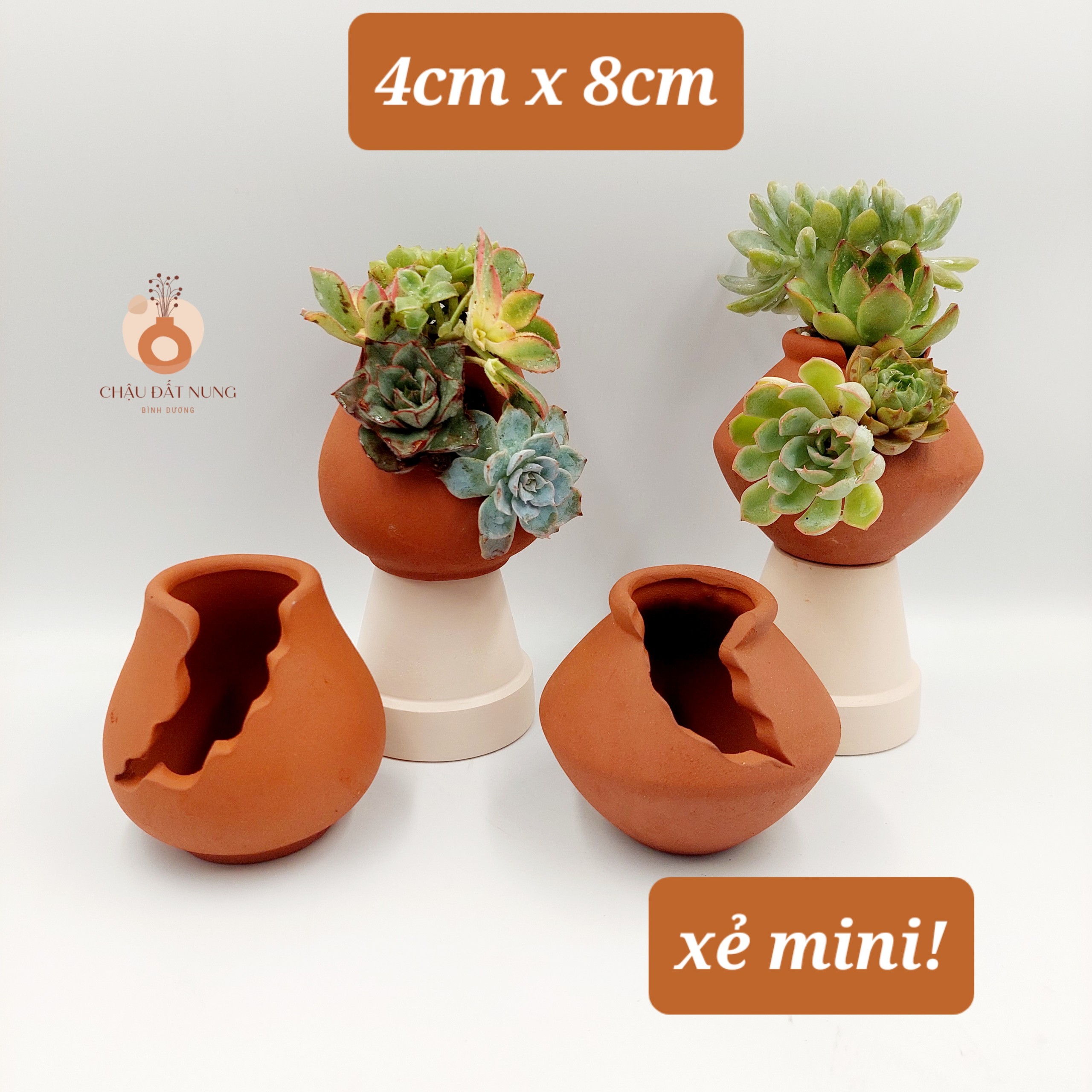 Chậu đất nung, chậu sen đá - Bình vôi dễ thương 48, miệng chậu 4cm, chiều cao 8cm