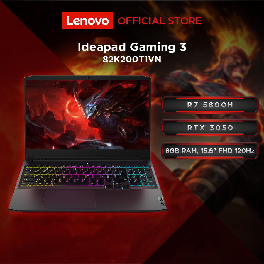 Laptop Lenovo IdeaPad Gaming 3 15ACH6 82K200T1VN R7 5800H|8GB|512GB|RTX 3050|Win11 - Hàng chính hãng