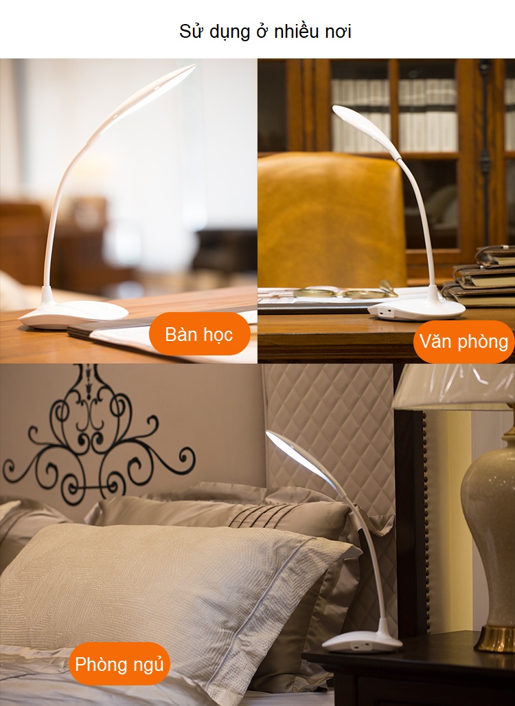 Đèn led để bàn đọc sách cắm USB thân đèn uốn cong